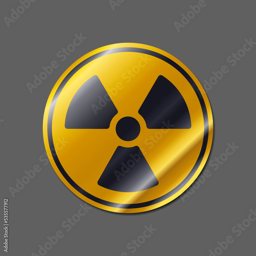 Fényképezés Round yellow paper sticker with nuclear radioactive sign icon vector illustratio