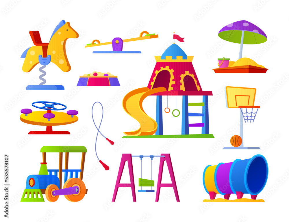 Entertainment on the playground - flat design style object set Entertainment on the playground - flat design style object set