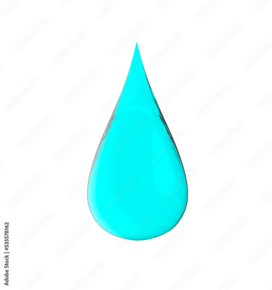 Drop of blue Liquid, water, white background. 3D rendering. Drop of blue Liquid, water, white background. 3D rendering.