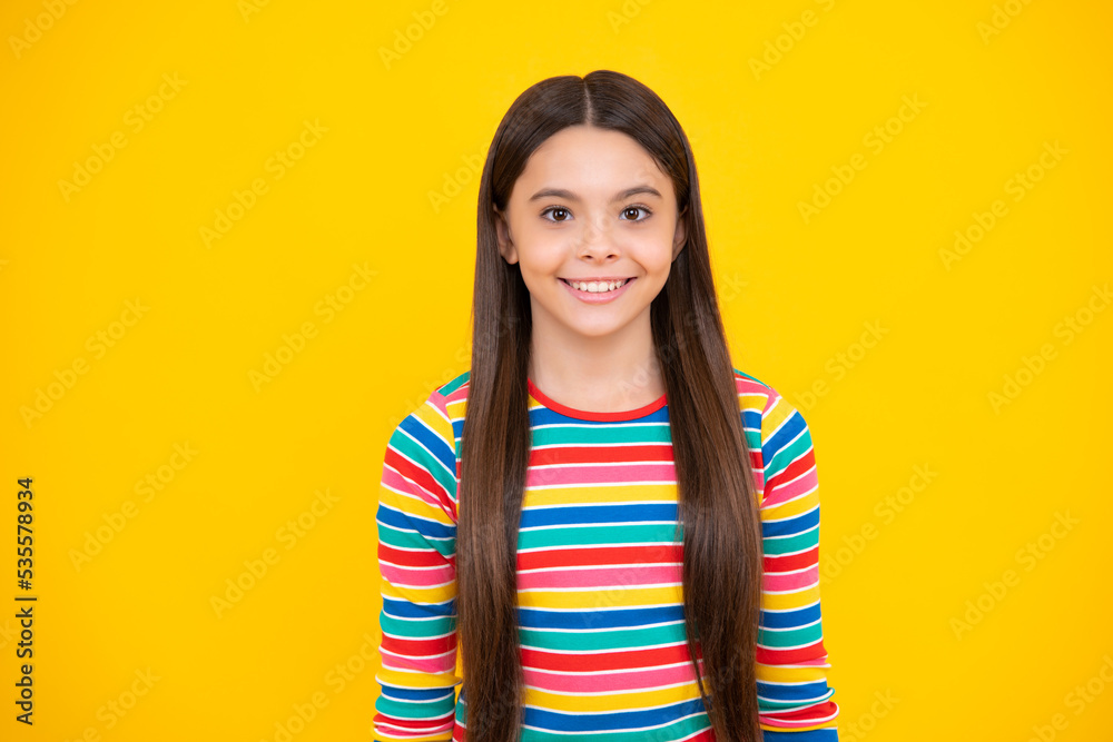 Happy face, positive and smiling emotions of teenager girl. Beautiful teen girl student. Portrait of teenager school girl on isolated background. Clever schoolgirl, nerd smart child.