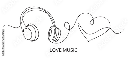 Continuous line art or One Line Drawing Life for music Headphone logo. Music logo. Music company logo Vector illustration in lineart style.