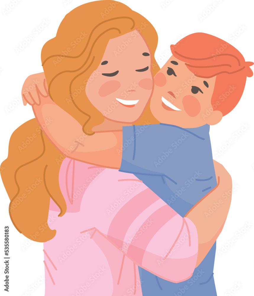 Mom hugging son. Loving parent and child. Happy family Mom hugging son. Loving parent and child. Happy family