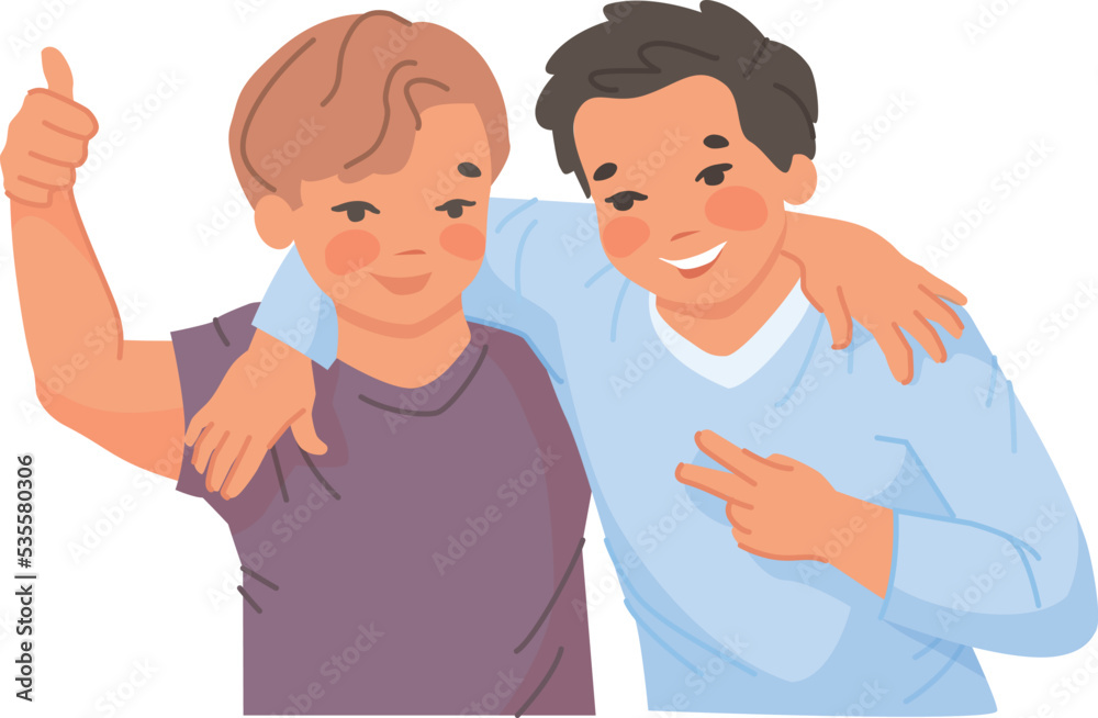 Obraz premium Happy boys together. Hugging brothers. Best kid friends
