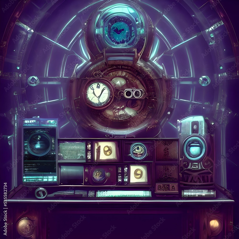 Fototapeta premium Futuristic unknown alien steampunk machine 