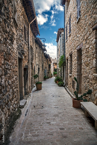Old streets and houses of the village Tourrets sur Loup. Southern France 