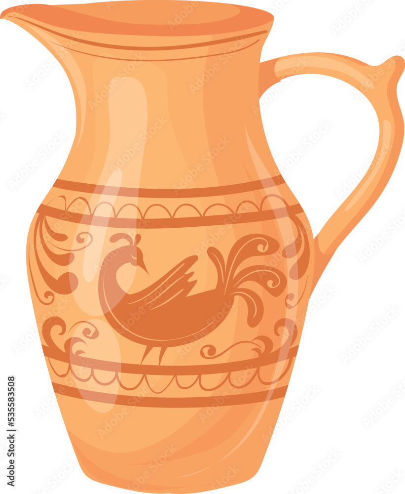 Ceramic jug icon. Cartoon rustic water vessel