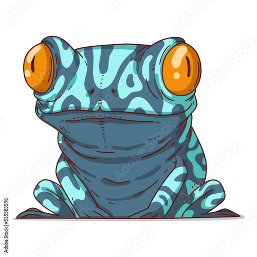 Confused Exotic Frog, isolated vector illustration. Cartoon picture of a tropic toad staring in front of itself. An animal sticker. Simple drawing of a frog on white background. A toxic amphibian.