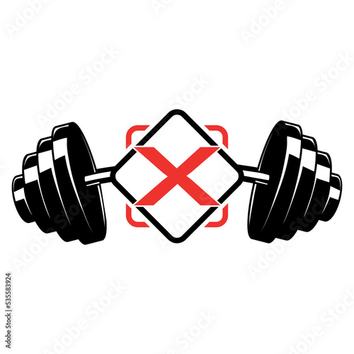 fitness logo, initial letter X with dumbbell  vector concept