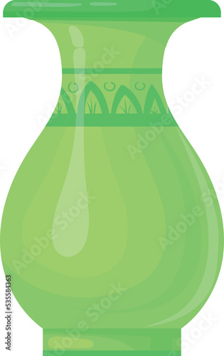 Green retro vase cartoon icon. Decorative vessel