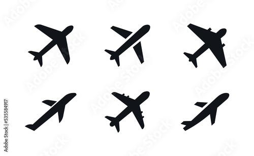 Airplane icon set. Plane icon. Different aircraft symbols. Travel sign. Vector illustration. © TMvectorart