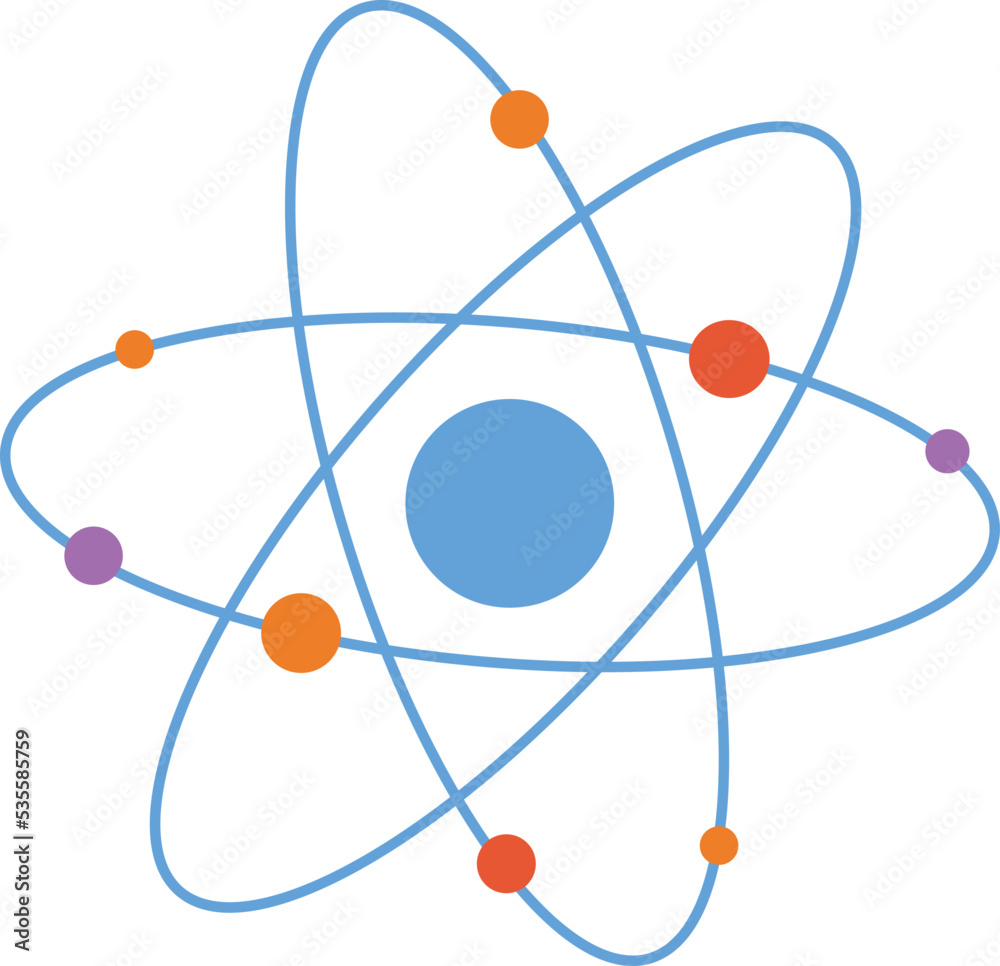Atomic model icon. Physics symbol. Science sign Atomic model icon. Physics symbol. Science sign
