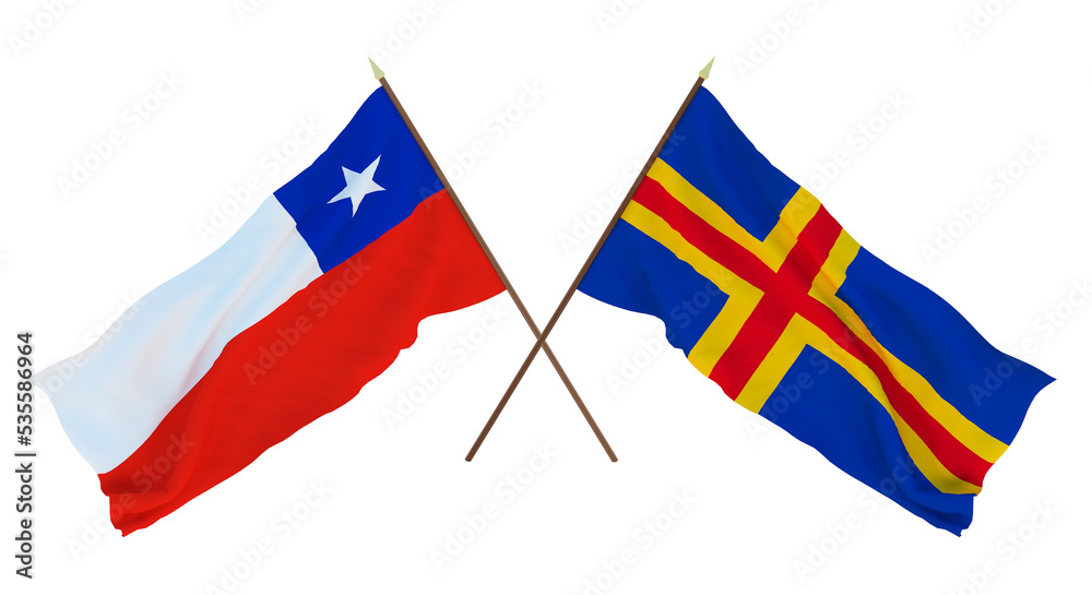 Background, 3D render for designers, illustrators. National Independence Day. Flags Chily and Åland Islands Background, 3D render for designers, illustrators. National Independence Day. Flags Chily and Åland Islands