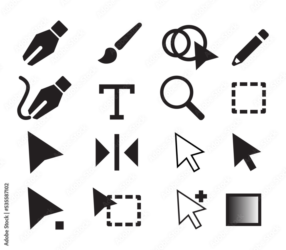 set of drawing tools icons, mouse arrows, vector illustration set of drawing tools icons, mouse arrows, vector illustration