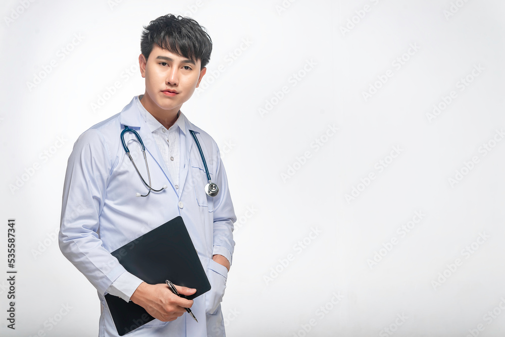 Portrait of young male doctor on white background,Asian man,Thailand people Portrait of young male doctor on white background,Asian man,Thailand people