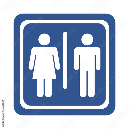Man, woman, wc sign. Blue background. Unisex Restroom for male, female. Vector set
