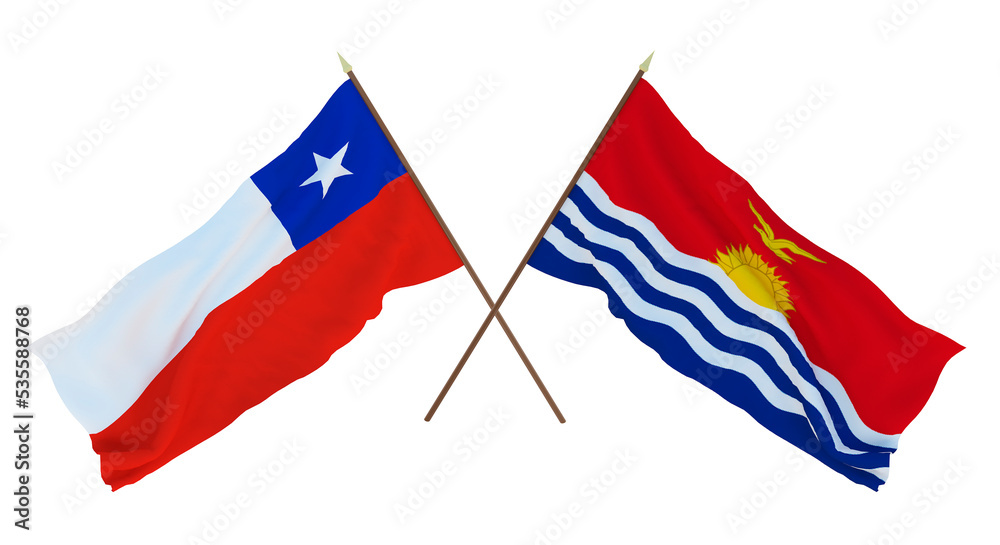 Background, 3D render for designers, illustrators. National Independence Day. Flags Chily and Kiribati Background, 3D render for designers, illustrators. National Independence Day. Flags Chily and Kiribati