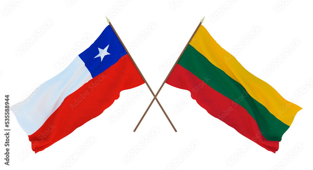 Background, 3D render for designers, illustrators. National Independence Day. Flags Chily and Lithuania Background, 3D render for designers, illustrators. National Independence Day. Flags Chily and Lithuania