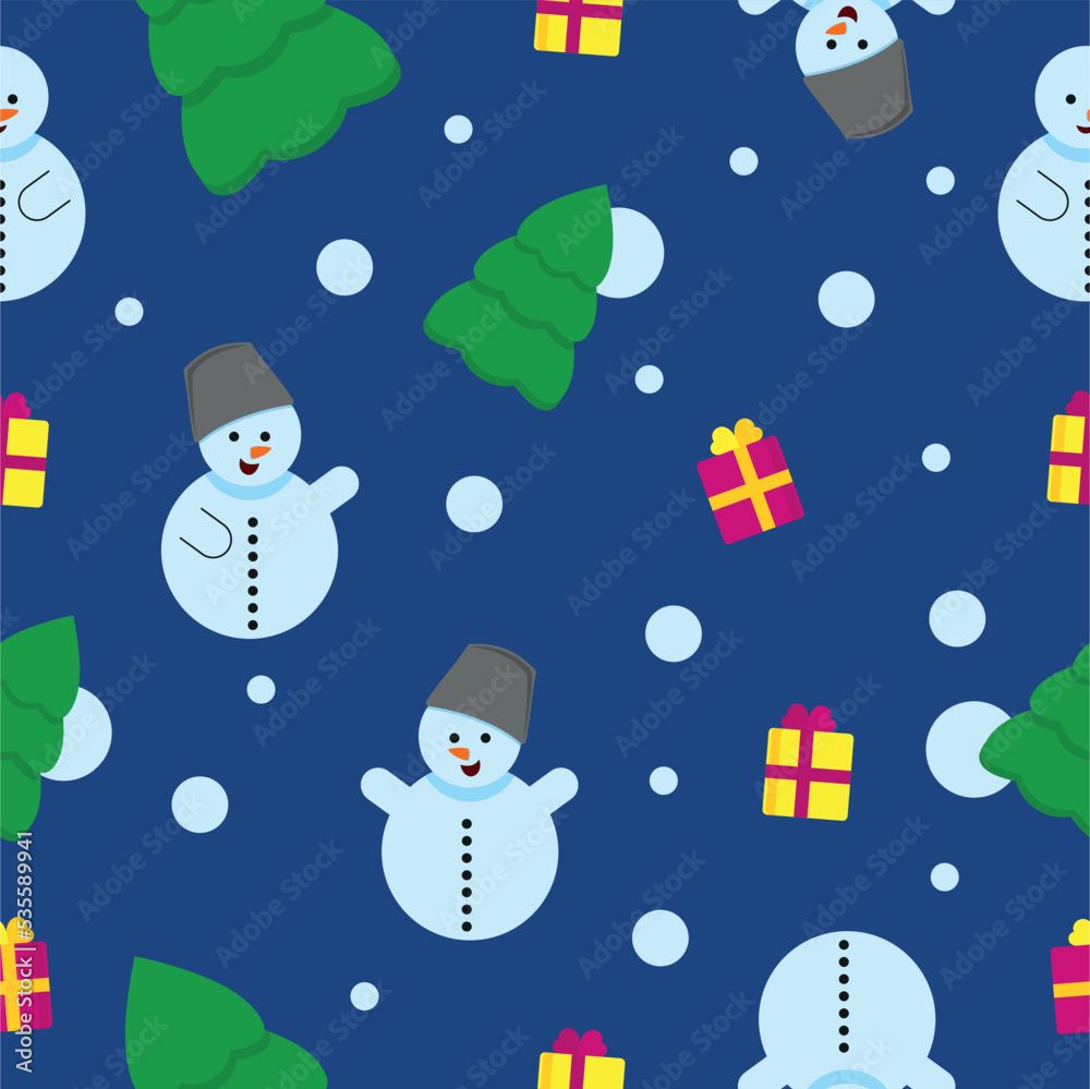 Christmas colorful seamless pattern with Christmas trees and gifts
