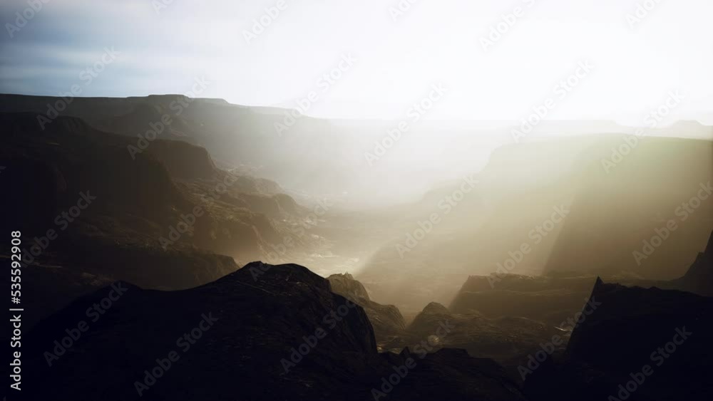 Grand Canyon National Park in fog at sunset Grand Canyon National Park in fog at sunset