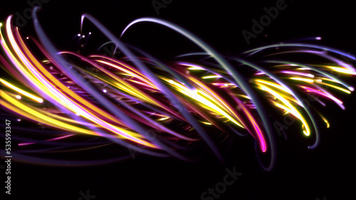 3D rendering of a colorful abstract background of strings, lines, ribbons, fibers or wires