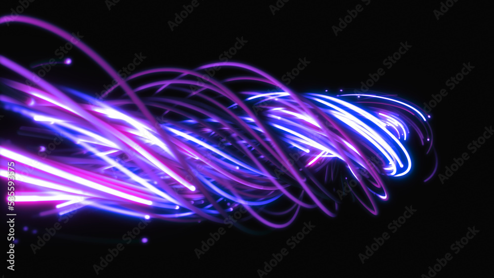Obraz premium 3D rendering of a colorful abstract background of strings, lines, ribbons, fibers or wires