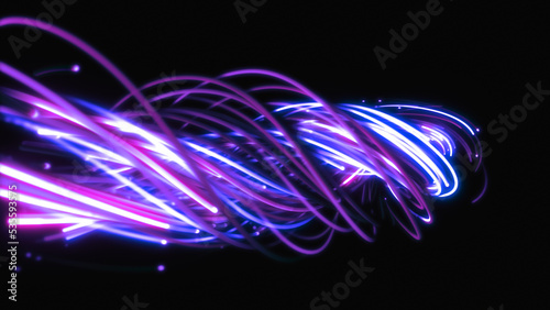 3D rendering of a colorful abstract background of strings, lines, ribbons, fibers or wires