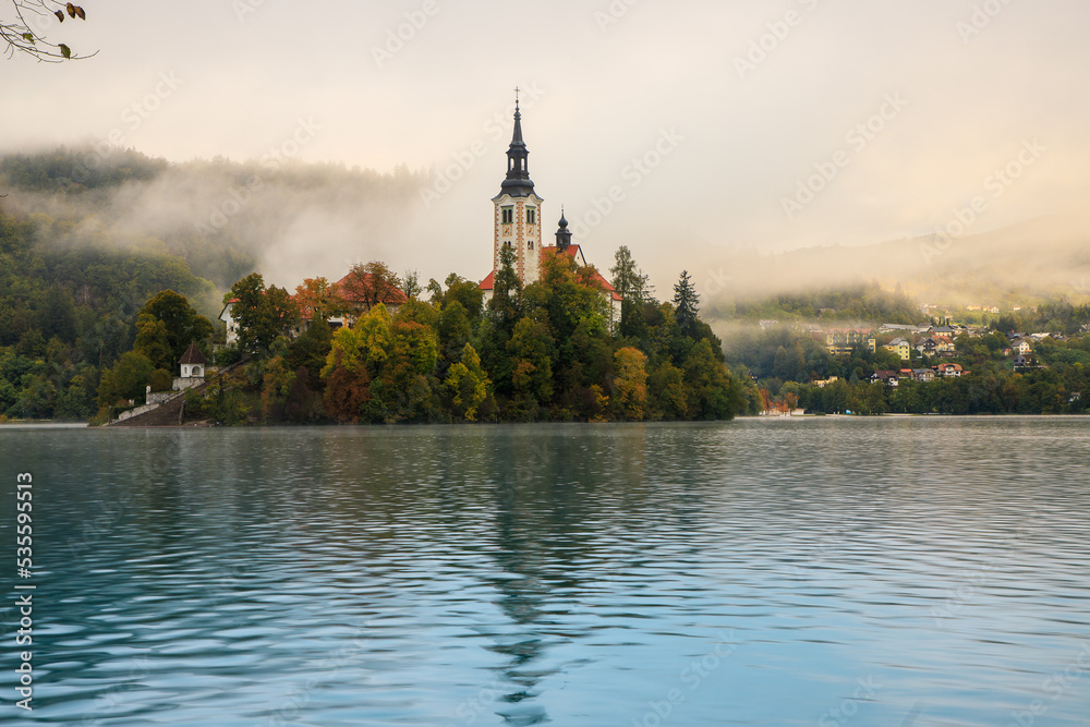 Lake Bled, Slovenia at dawn in fog