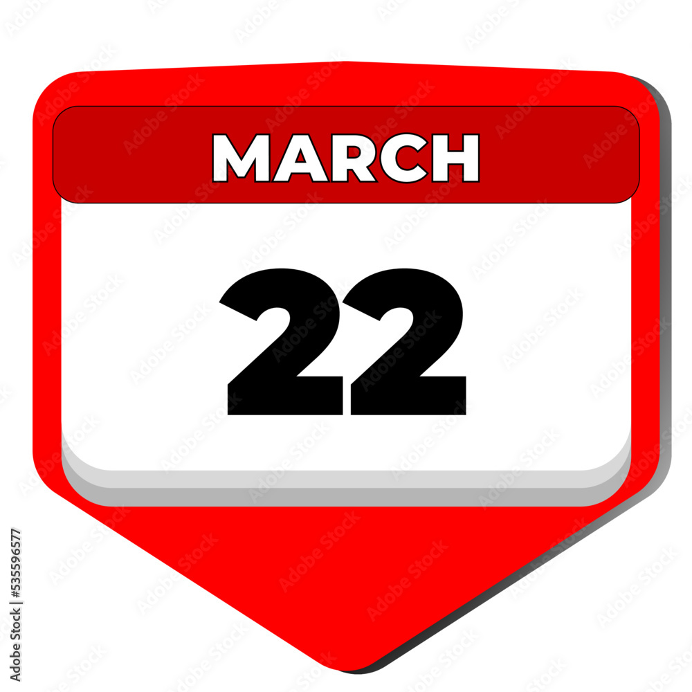 22 March vector icon calendar day. 22 date of March. Twenty second day of March. 22th date number. 22 day calendar. Twenty two date. World Water. Vector illustration 22 March vector icon calendar day. 22 date of March. Twenty second day of March. 22th date number. 22 day calendar. Twenty two date. World Water. Vector illustration