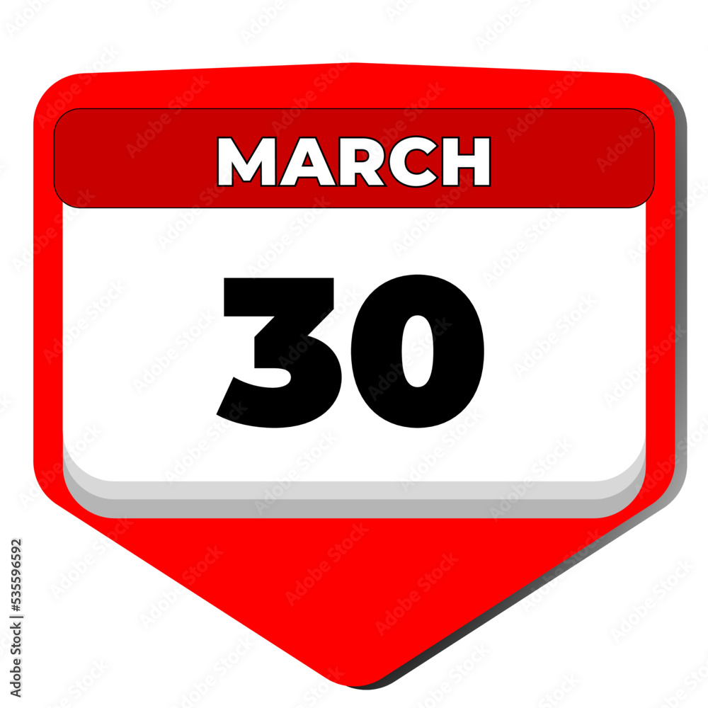 30 March vector icon calendar day. 30 date of March. Thirtieth day of March. 30th date number. 30 day calendar. Thirty date. National Doctors. Vector illustration 30 March vector icon calendar day. 30 date of March. Thirtieth day of March. 30th date number. 30 day calendar. Thirty date. National Doctors. Vector illustration