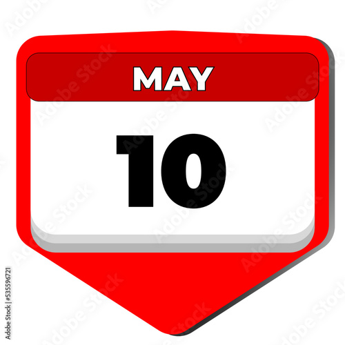 10 May vector icon calendar day. 10 date of May. Tenth day of May. 10th date number. 10 day calendar. Ten date. International of Argania. Vector illustration
