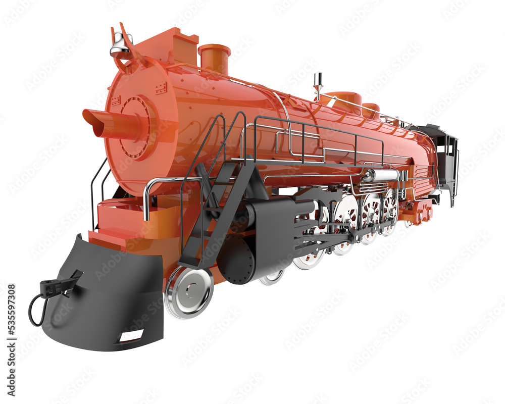 Naklejka premium Locomotive on transparent background. 3d rendering - illustration