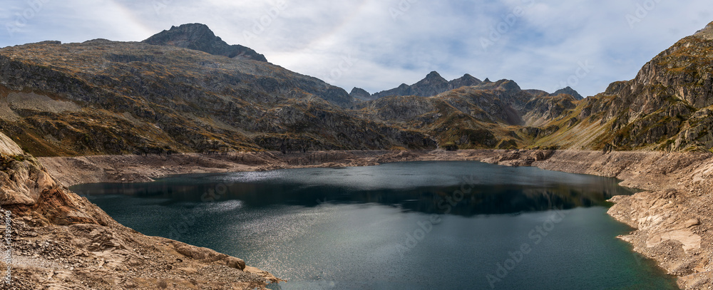 Lac d'Artouste at 1997 m, a water reservoir, in the Pyrénées-Atlantiques, in New Aquitaine, France