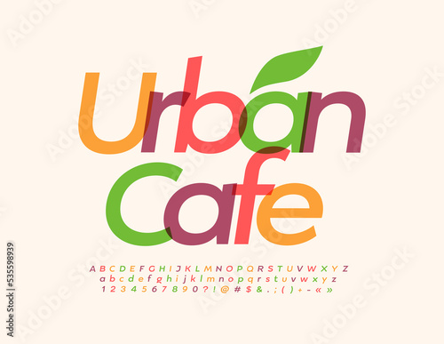 Vector modern logo Urban Cafe. Bright elegant Font. Watercolor Alphabet Letters and Numbers set