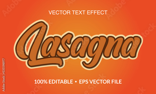 Lasagna Editable 3D text style effect vector template