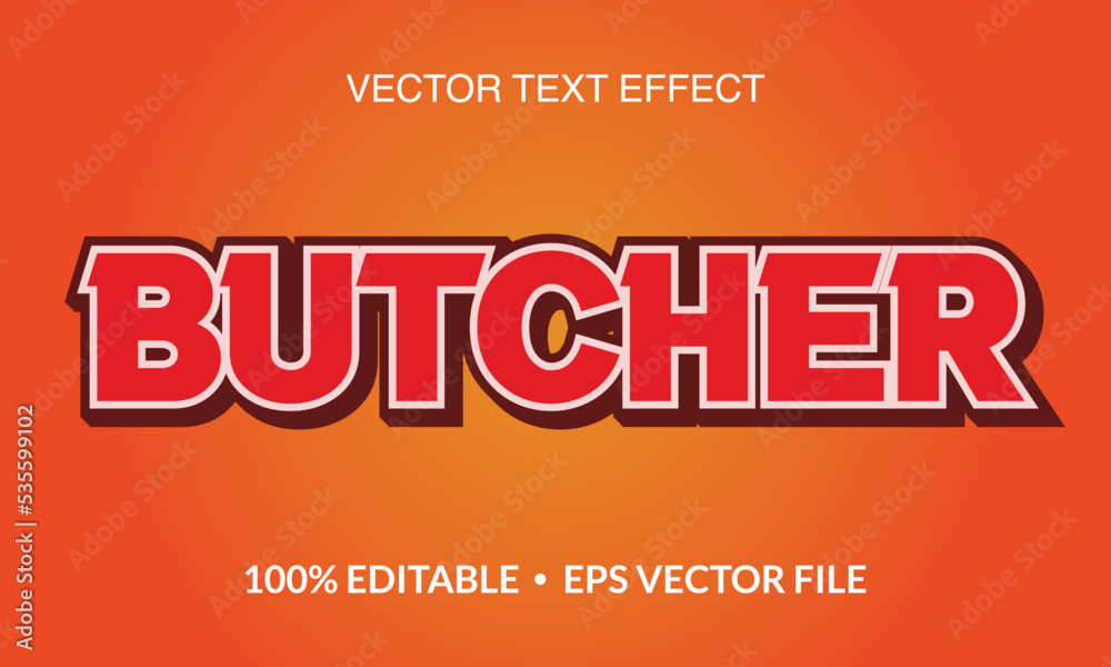 Butcher Editable 3D text style effect vector template.