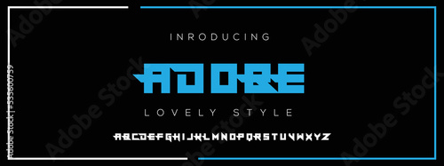 ADOBE Modern Minimal Tech font style. Tech letter typeface. Luxury Vector Logo illustration.