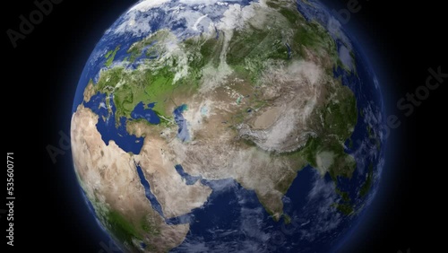 The view of the camera zooms out from Thailand to Europe. 