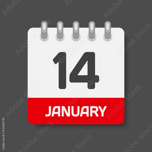 Icon day date 14 January, template calendar page