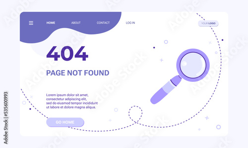 Page not found banner template. Flat illustration of magnifying glass icon for design template for web page with 404 error. 