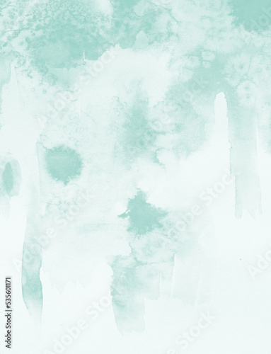 Pastel Blue Watercolor Layout. Rough Painted Textured Surface. Light Mint Blue Backgroud. Wall with Visible Irregular Brush Marks  Splatter  Spots. Minor Paint Staining.