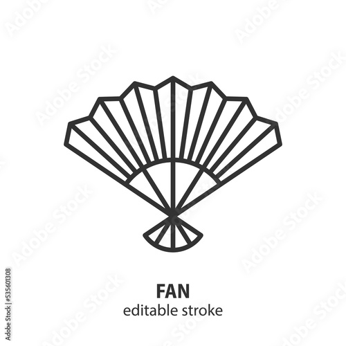 Japanese fan line icon. Folding oriental fan vector sign. Editable stroke.