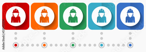 Engineer vector icons, infographic template, set of flat design wonam symbols in 5 color options