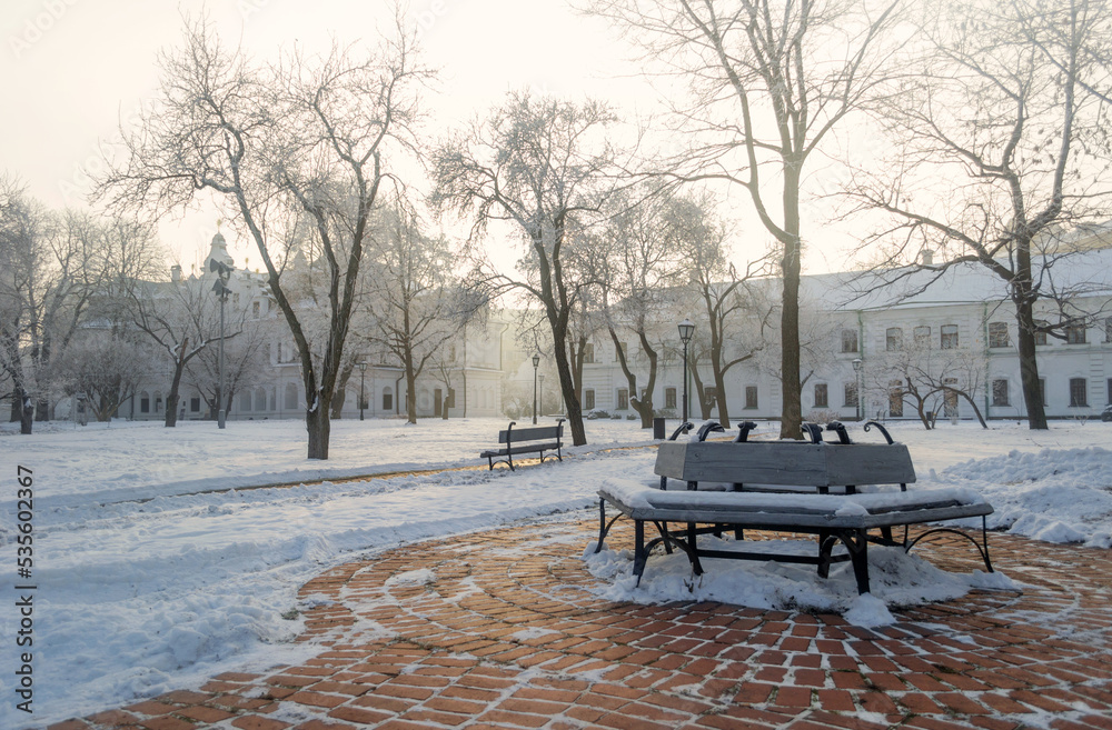 Frosty December morning in the park in Kyiv Frosty December morning in the park in Kyiv