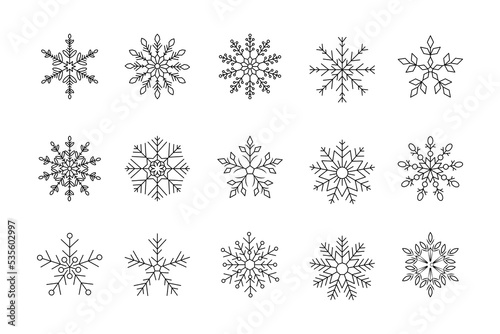 Snow Snowflake Minimalistic Flat Line Outline Stroke Icon Pictogram Symbol Set.