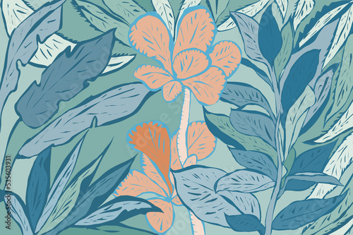 Ilustracja motyw roślinny kolorowe kwiaty