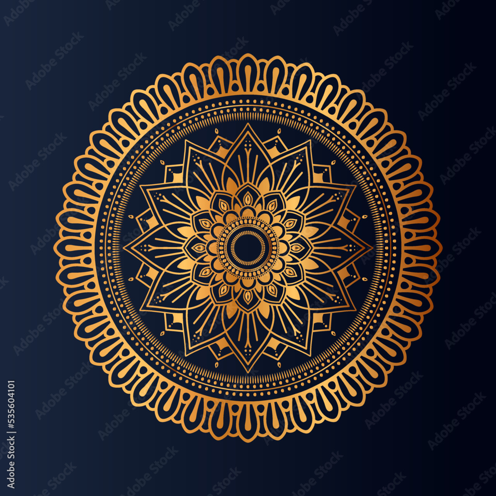 Luxury gold floral mandala arabesque pattern for print, poster, cover, brochure, flyer, Oriental style ornamental round lace ornament