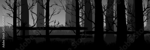 spooky forest landscape flat design vector illustration good for wallpaper, background, backdrop, banner, web, october, halloween and design template
