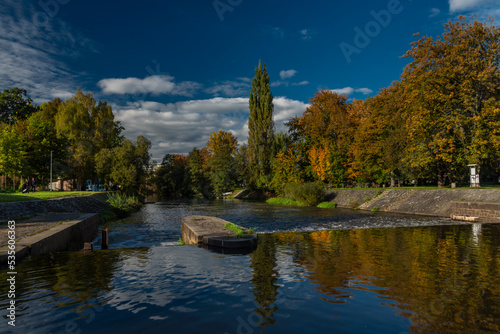 Malse river in autumn sunny hot afternoon in Ceske Budejovice city photo