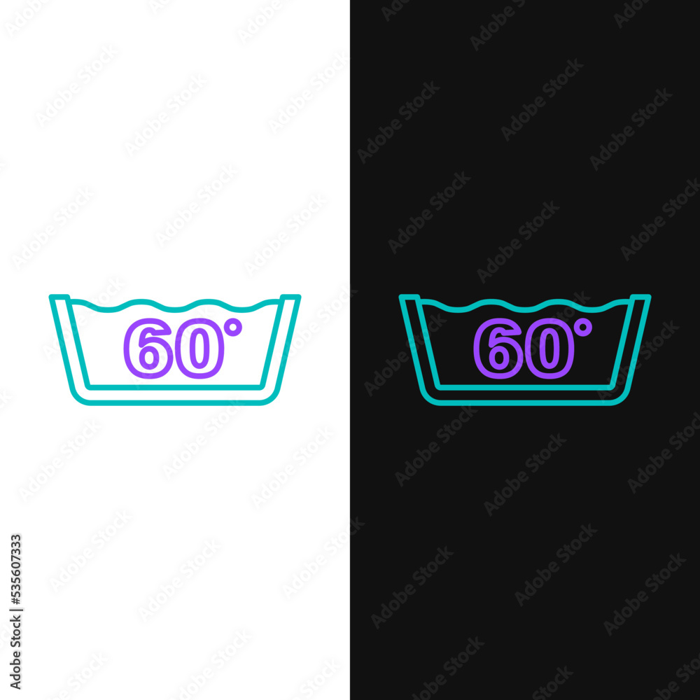 Line Washing under 60 degrees celsius icon isolated on white and black background. Temperature wash. Colorful outline concept. Vector Line Washing under 60 degrees celsius icon isolated on white and black background. Temperature wash. Colorful outline concept. Vector