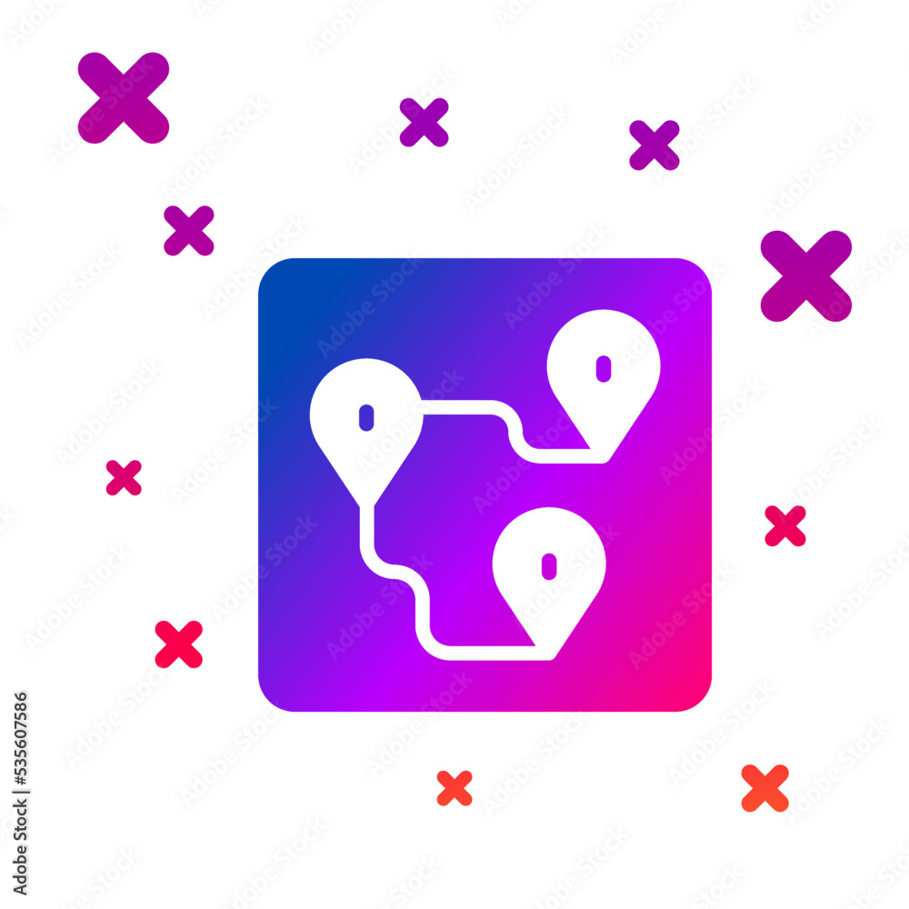 Color Route location icon isolated on white background. Map pointer sign. Concept of path or road. GPS navigator. Gradient random dynamic shapes. Vector Color Route location icon isolated on white background. Map pointer sign. Concept of path or road. GPS navigator. Gradient random dynamic shapes. Vector